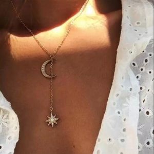 Sun Moon Gold Choker Y-Drop Necklace Celestial New